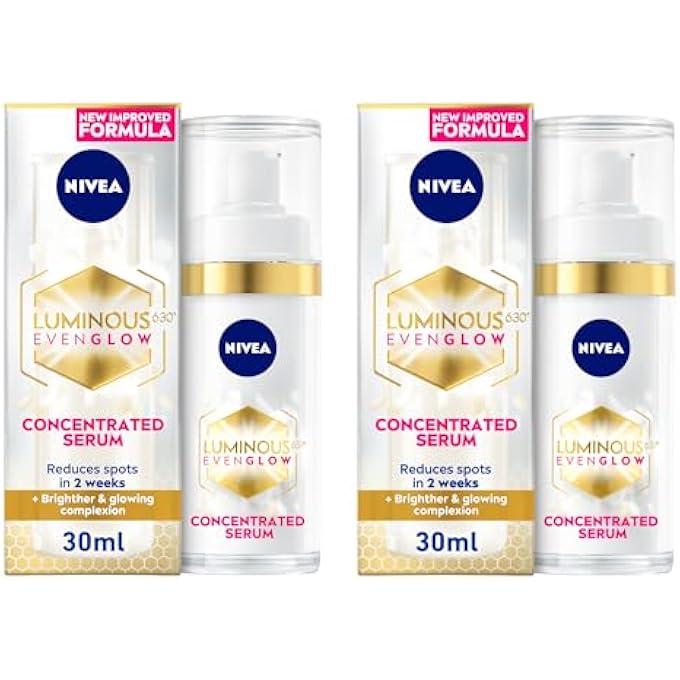 Nivea LUMINOUS 630 EVEN GLOW ANTI DARK SPOT CONCENTRATED FACE SERUM, SPOTLESS EVEN SKIN, HYDRATING HYALURONIC ACID & VITAMIN E, 2X30ML - Image 1